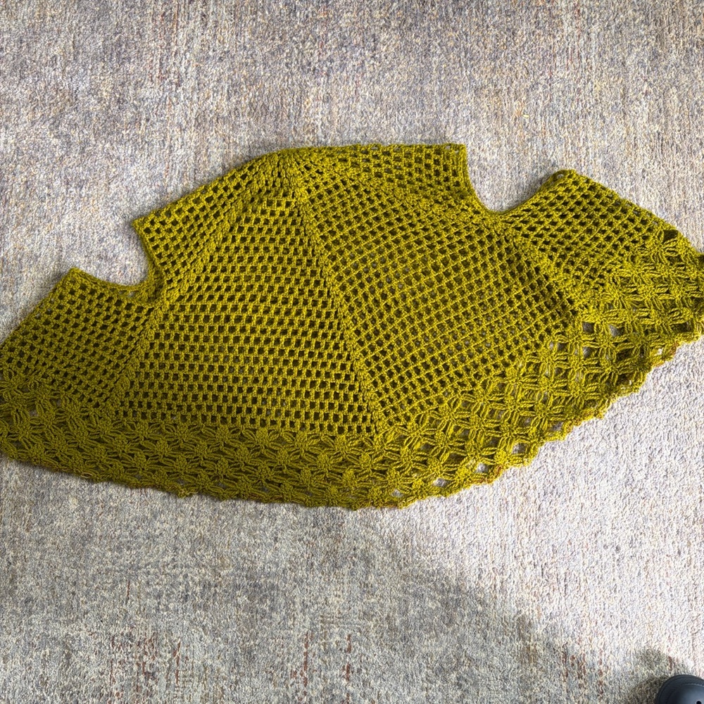 Boho Crochet Vest Handmade Mustard Olive Open - Picture 6 of 7